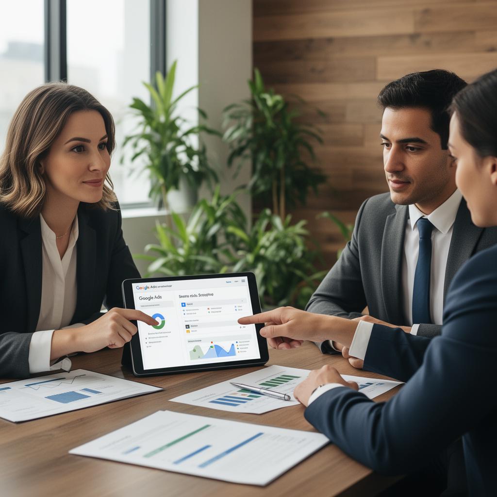 Consultants reviewing a Google Ads campaign with a client