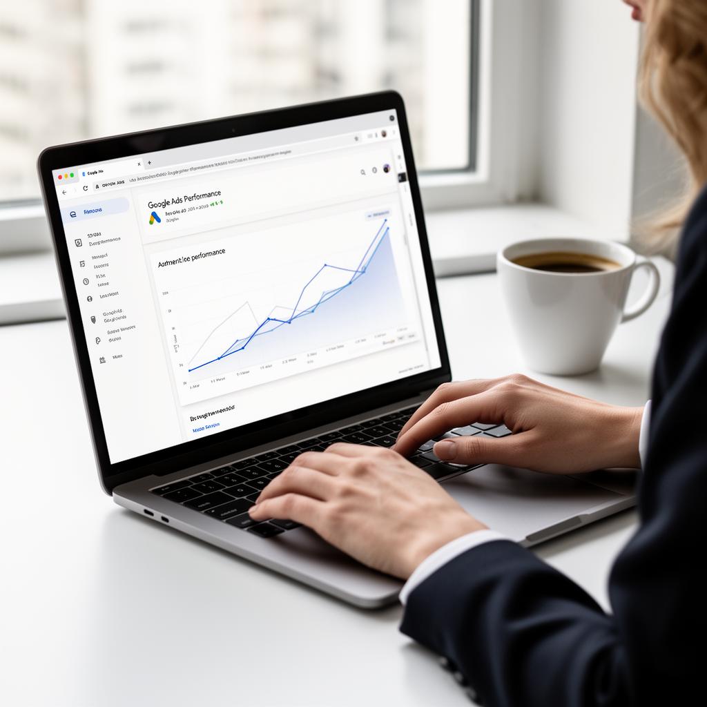 Analyzing Google Ads performance on a laptop