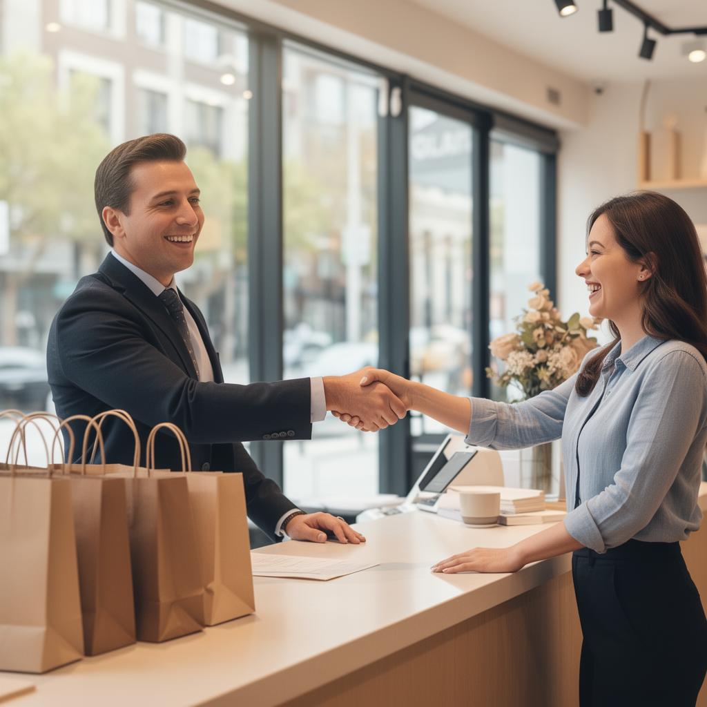 Business owner closing a sale with a customer